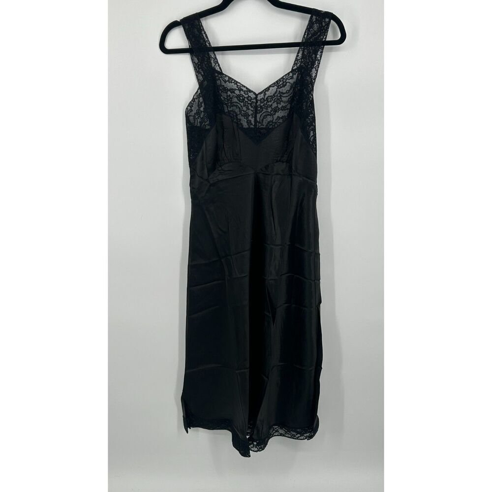 Vintage Heavenly Lingerie Fischer Silk Nightgown Slip Dress Lace Black M/L - Picture 1 of 6